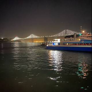 Nighttime Ferry Ride with Cityscape