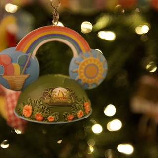 Whimsical Rainbow Christmas Ornament with Bokeh Lights