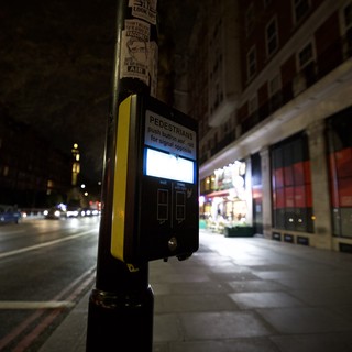 Urban Pedestrian Crossing Signal at Night in London