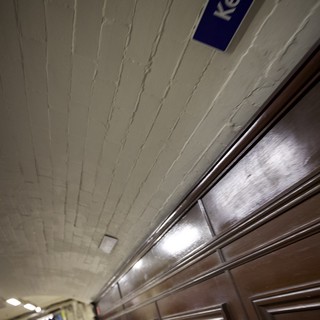 Keep Right Sign in London Underground Corridor