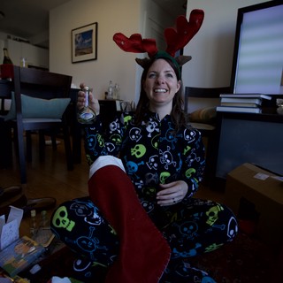 Festive Reindeer Pajamas and Christmas Stocking Morning