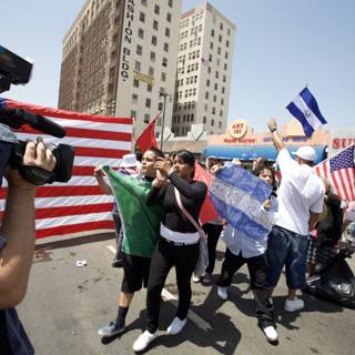 American and Mexican Flags United in May Day Rally