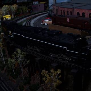 Three Toy Trains on a Railroad Diorama