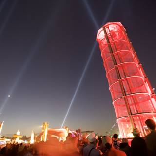 Red Tower Illuminated by Lights
