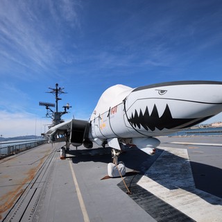 Shark-Mouthed Fighter Jet on USS Hornet Aircraft Carrier