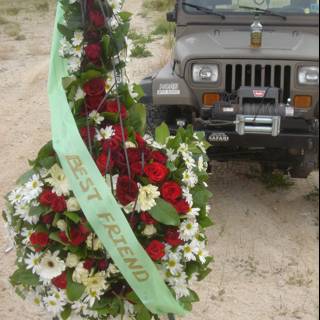 Desert Jeep with Floral Wreath