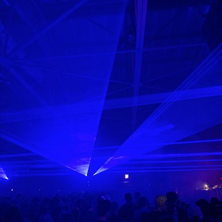 Intense Blue Laser Show at Electronic Music Concert
