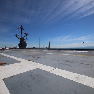 USS Hornet Aircraft Carrier Flight Deck at Dusk