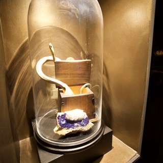 Open Padlock Display Under Glass Dome with Amethyst