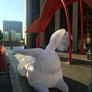 White Rabbit Statue in front of Office Building