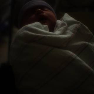 Newborn baby in beanie and blanket