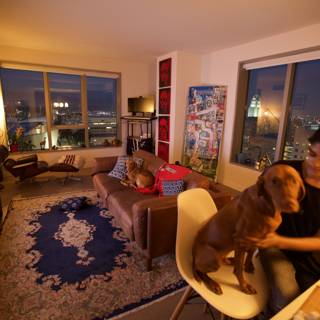 Woman and Dog in Chic Living Room