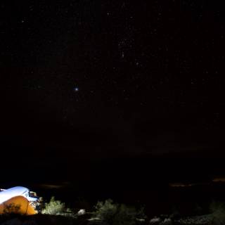 Mountain Tent Camping under a Starry Night Sky