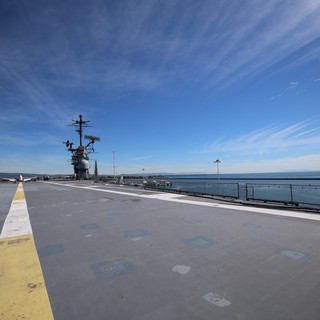 USS Hornet Aircraft Carrier Flight Deck at Sunset