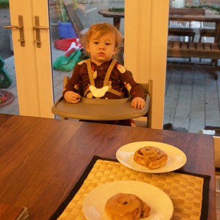 Toddler Waiting for Christmas Breakfast Pastries
