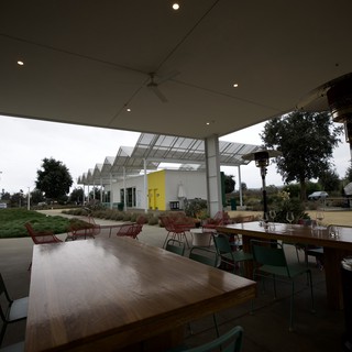 Modern Outdoor Dining Pavilion at Dusk