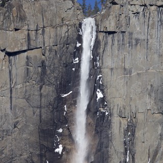 Yosemite Falls Cascading Through Granite Cliffs in Winter