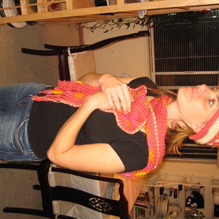 Handmade Pink Knit Hat and Scarf Set Display