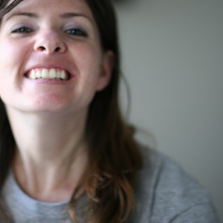 Laughing Woman with Long Brown Hair Portrait