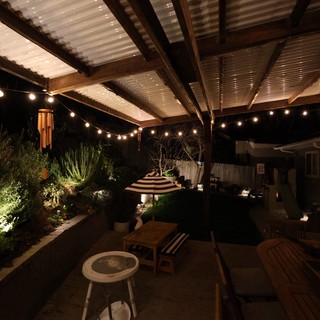 Evening Patio Ambiance with String Lights and Garden