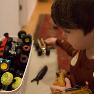 Child Playing with Construction Toys on Christmas Day