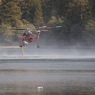 Aerial View of a Helicopter over a Water Body