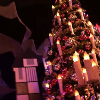 Festive Christmas Tree with Eight Lit Candles