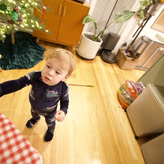 Toddler in Christmas Pajamas at Home