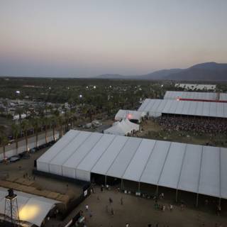 Aerial View of Coachella Tent and Mountains