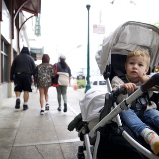Curious Toddler in Stroller on Sacramento Street