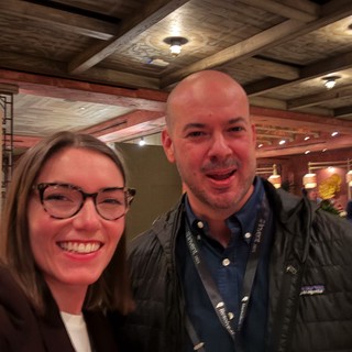 Happy Selfie at Upscale Restaurant with Coffered Ceiling