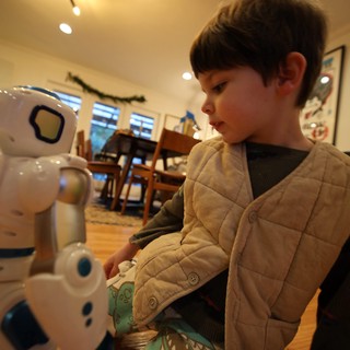 Child Interacting with Humanoid Robot at Home