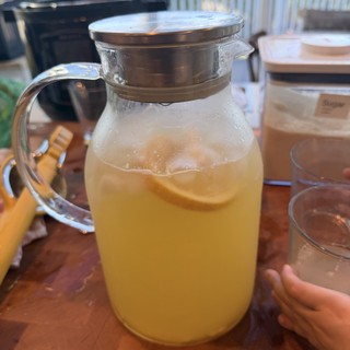 Homemade Lemonade Pitcher on Rustic Kitchen Table