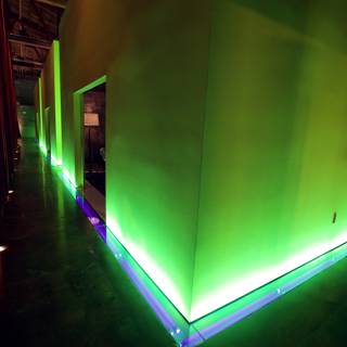 Glowing Green Wall in Corridor