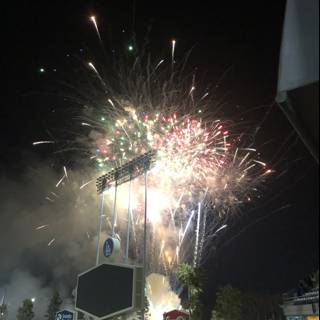 Fireworks light up the night sky above the stadium