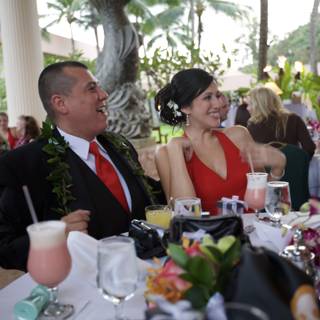 Red Dresses at a Hawaiian Wedding Reception