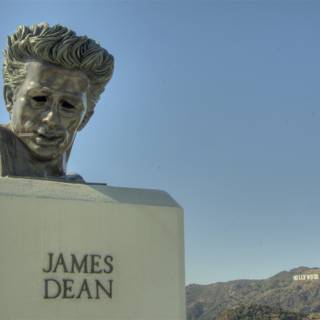 James Dean Statue with Hollywood Sign