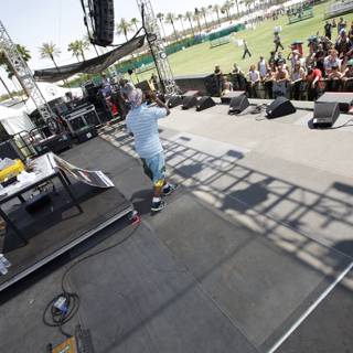 Man on Stage Performing at Coachella Music Festival