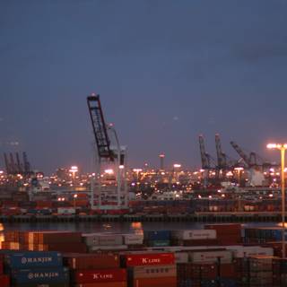 Darkened skyline of a shipyard