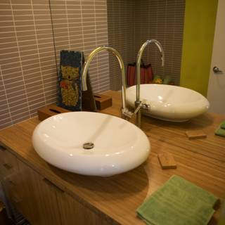 Double Basin Bathroom with Wooden Accents