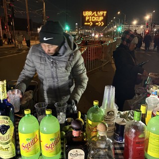 Street Vendor Bar Setup at Night Event