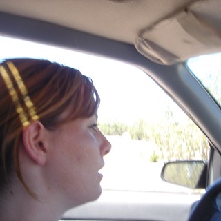 Woman Driving Through Arid Desert Landscape
