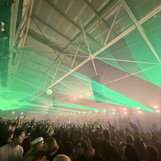 Massive Warehouse Rave with Green Laser Light Show
