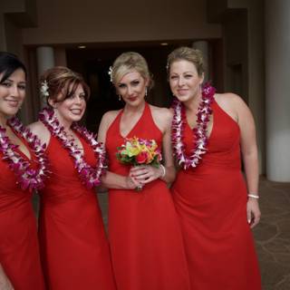 Red-Dressed Bridesmaids' Group Shot