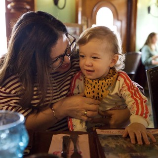Mother and Toddler's Moment at Madonna Inn Restaurant