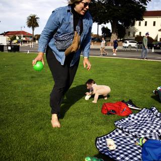 Serene Day at the Presidio Park: Woman's Playful Encounter with a Dog
