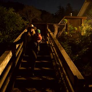 Nighttime Stroll Down Wooden Steps