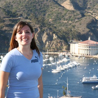 Smiling Woman Overlooking Avalon Harbor at Catalina Island