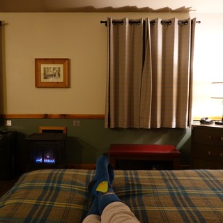 Cozy Hotel Room with Fireplace View