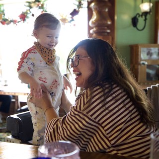 Joyful Mother-Child Moment in Cozy Holiday Home
